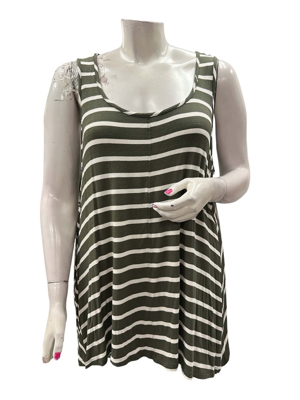 Love & Legend Olive Green and White Striped Tank Size 3X